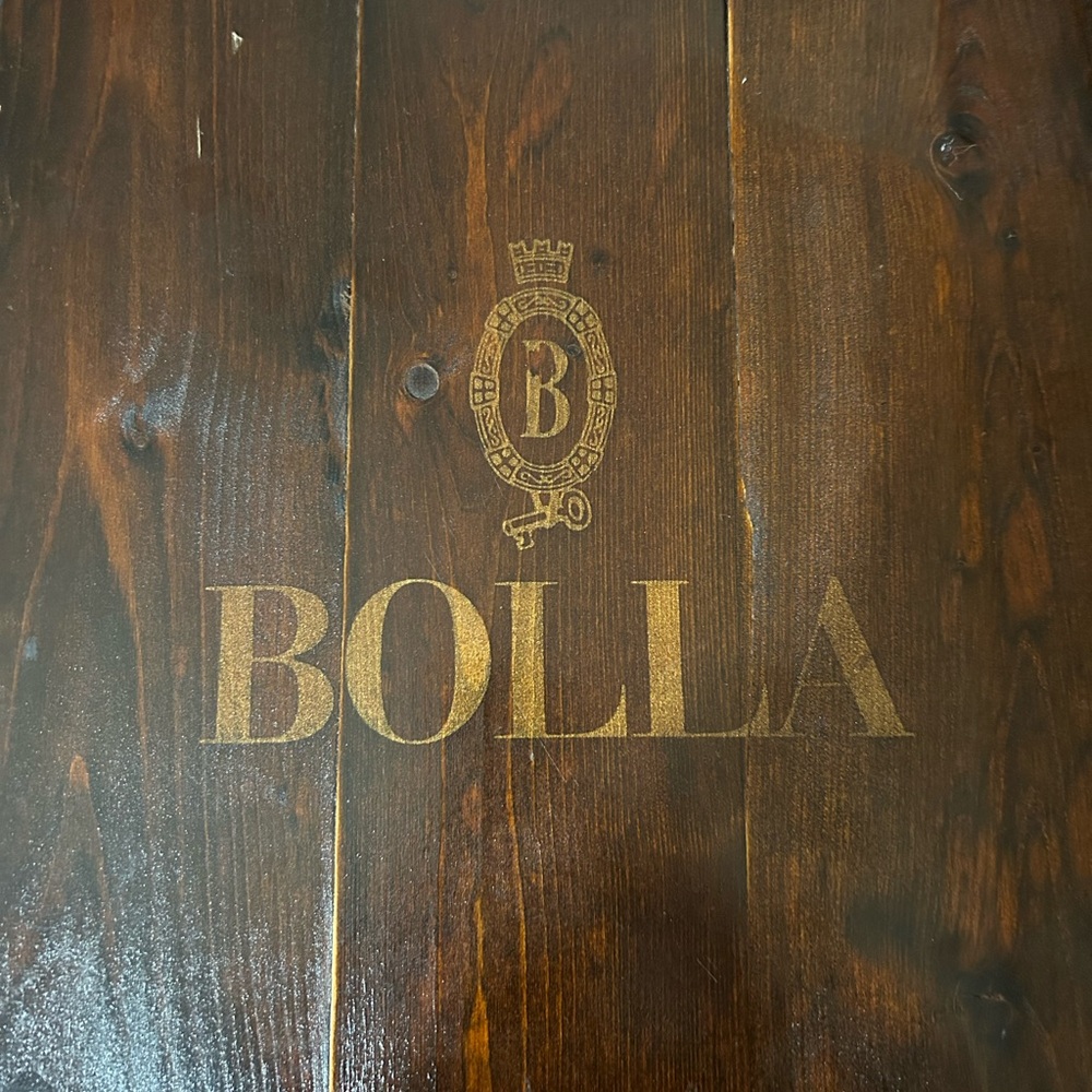 Bolla Wine collectible wooden box. - Gold Logo on Dark Wood